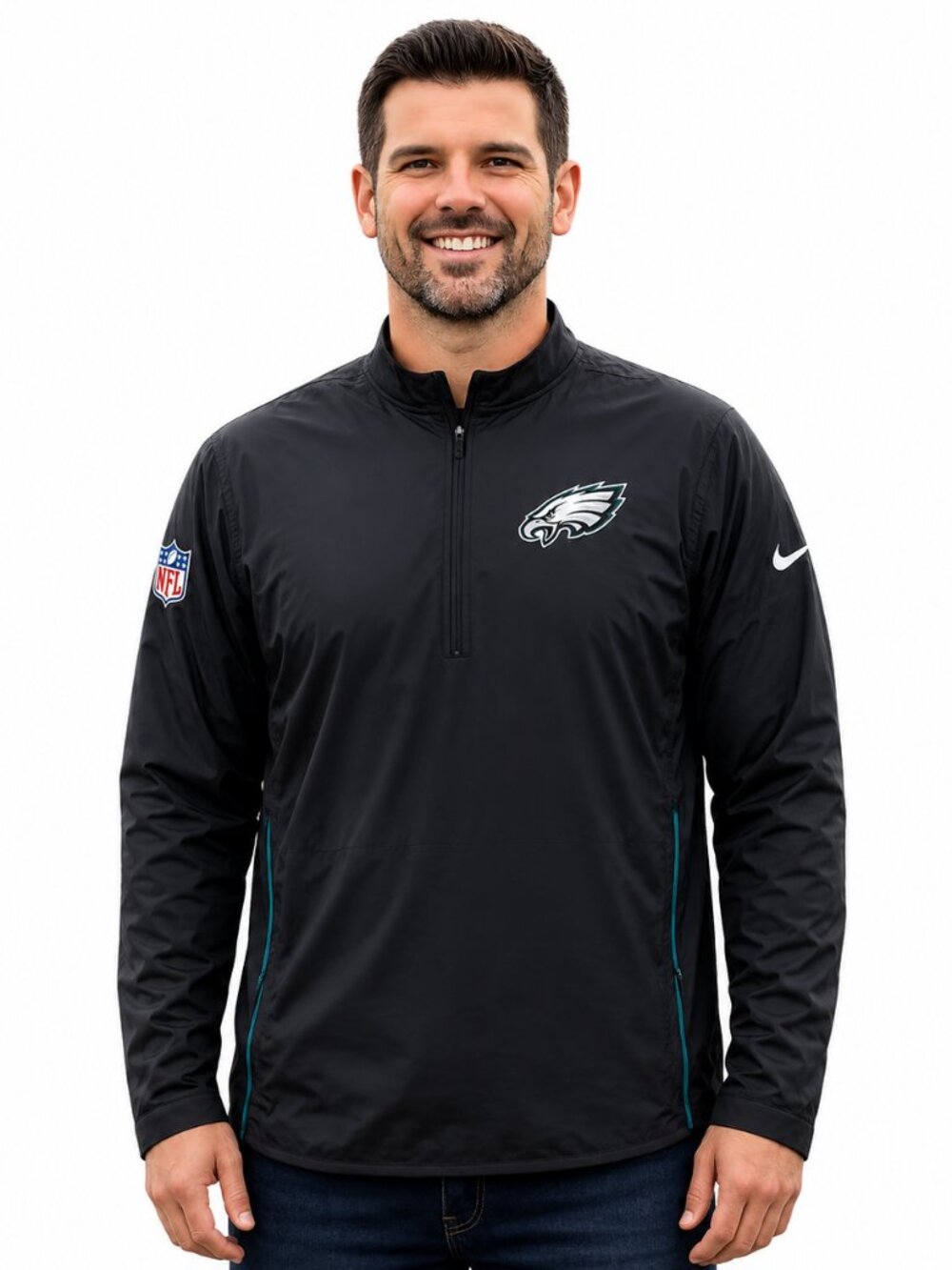Nike Men's Philadelphia Eagles Half Zip Weather Resistant Pullover Jacket Black